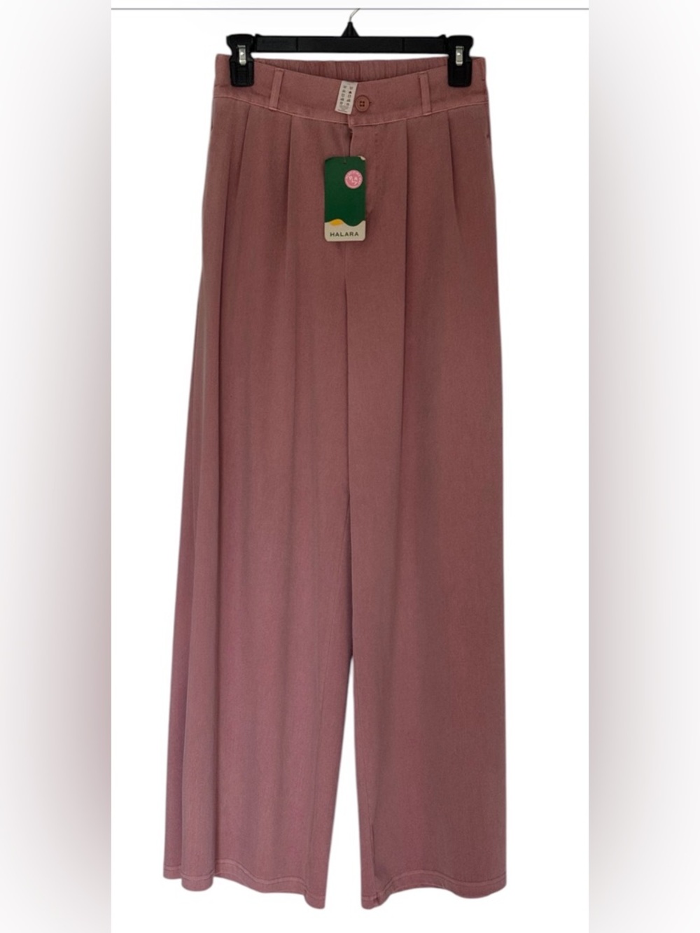 NWT HALARA Mauve High Wasted Plicated Wide Leg Pants SzS Pockets